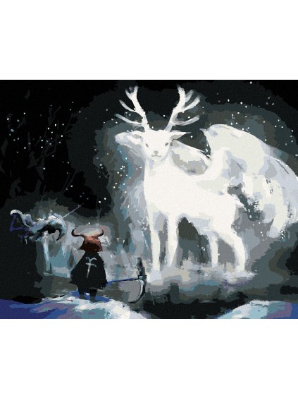 Diamantové maľovanie - MAGICKÝ BIELY JELEŇ V LESE (Rámovanie bez rámu a bez vypnutia plátna, Rozmer 40x50 cm)