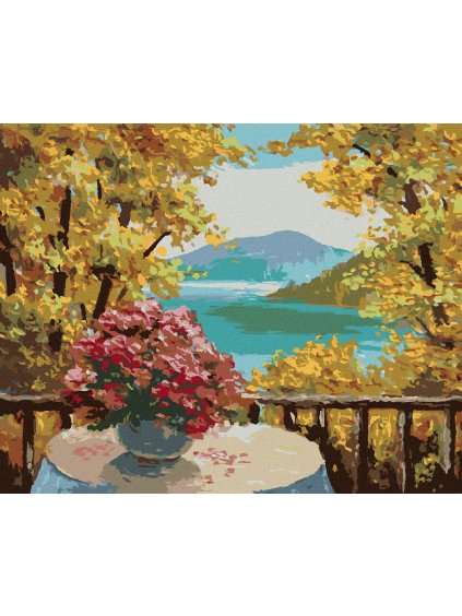 Diamantové maľovanie - HORSKÉ JAZERO A JESENNÝ LES (Rámovanie bez rámu a bez vypnutia plátna, Rozmer 40x50 cm)