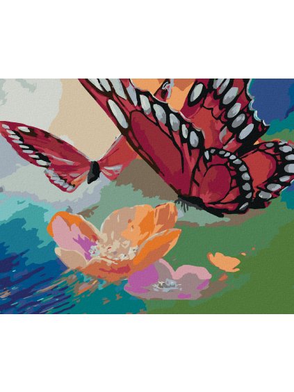 Diamantové maľovanie - DVA MOTÝLE NA KVETE (Rámovanie bez rámu a bez vypnutia plátna, Rozmer 40x50 cm)