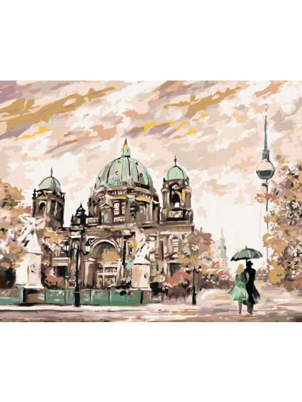 Diamantové maľovanie - POULIČNÝ POHĽAD NA BERLÍN (Rámovanie bez rámu a bez vypnutia plátna, Rozmer 40x50 cm)