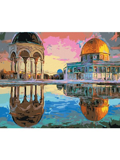 Diamantové maľovanie - JERUZALEM V ODRAZE VODY (Rámovanie bez rámu a bez vypnutia plátna, Rozmer 40x50 cm)