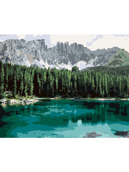 Diamantové maľovanie - JAZERO S HORAMI A LESOM (Rámovanie bez rámu a bez vypnutia plátna, Rozmer 40x50 cm)