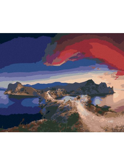 Diamantové maľovanie - PRÍRODA S ČERVENÝMI MRAKMI (Rámovanie bez rámu a bez vypnutia plátna, Rozmer 40x50 cm)