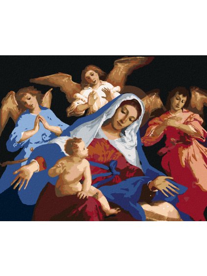 Diamantové maľovanie - MÁRIA A JEŽIŠ A ANJELI (Rámovanie bez rámu a bez vypnutia plátna, Rozmer 40x50 cm)