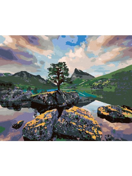 Diamantové maľovanie - JAZERO INNERDALSVATNA (Rámovanie bez rámu a bez vypnutia plátna, Rozmer 40x50 cm)