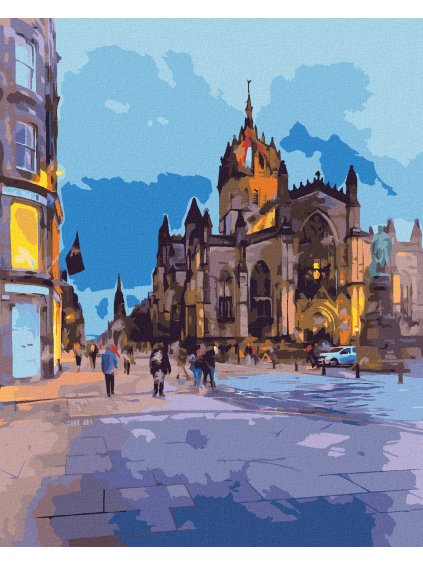 Diamantové maľovanie - POHĽAD NA KATEDRÁLU ST. GILES V EDINBURGHU (Rámovanie bez rámu a bez vypnutia plátna, Rozmer 40x50 cm)