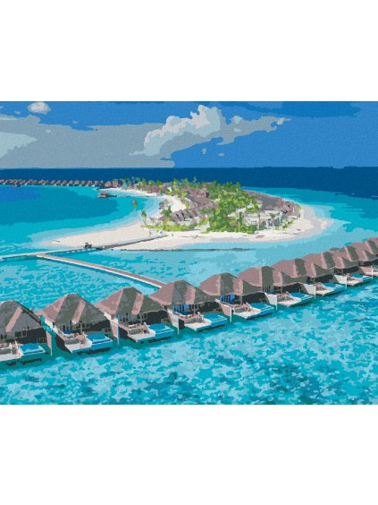 Diamantové maľovanie - RAJ NA MALEDIVÁCH (Rámovanie bez rámu a bez vypnutia plátna, Rozmer 40x50 cm)