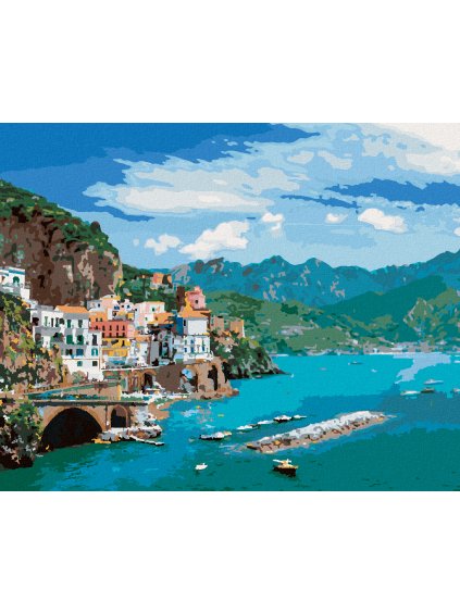 Diamantové maľovanie - KRAJINA NA POBREŽÍ AMALFI V TALIANSKU (Rámovanie bez rámu a bez vypnutia plátna, Rozmer 40x50 cm)