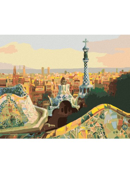 Diamantové maľovanie - VÝHĽAD NA BARCELONU Z PARKU GÜELL (Rámovanie bez rámu a bez vypnutia plátna, Rozmer 40x50 cm)