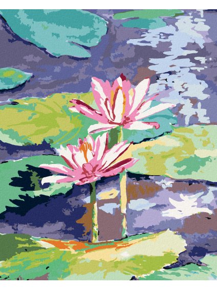 Diamantové maľovanie - RUŽOVÉ LEKNÍNY V JAZIERKU (Rámovanie bez rámu a bez vypnutia plátna, Rozmer 40x50 cm)