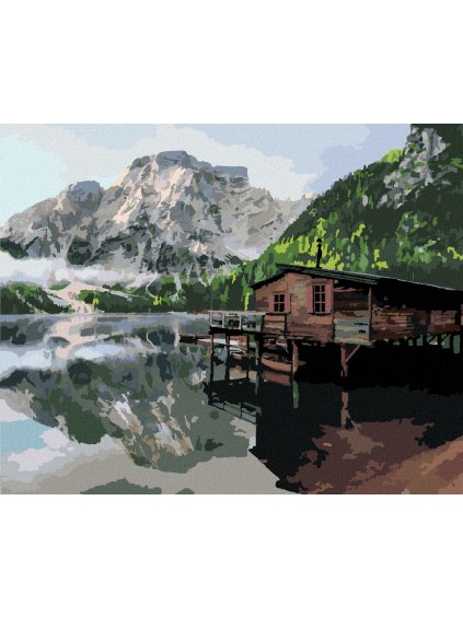 Diamantové maľovanie - JAZERO S CHATOU A LOĎAMI TALIANSKO (Rámovanie bez rámu a bez vypnutia plátna, Rozmer 40x50 cm)