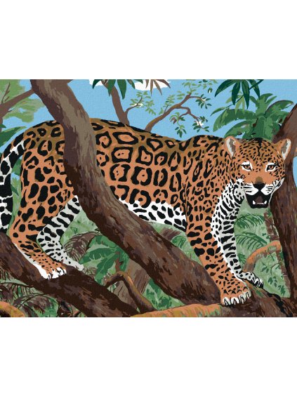 Diamantové maľovanie - JAGUÁR NA KONÁRI (Rámovanie bez rámu a bez vypnutia plátna, Rozmer 40x50 cm)