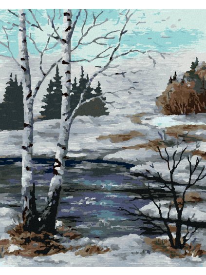 Diamantové maľovanie - BREZY V ZIMNEJ KRAJINE (Rámovanie bez rámu a bez vypnutia plátna, Rozmer 40x50 cm)
