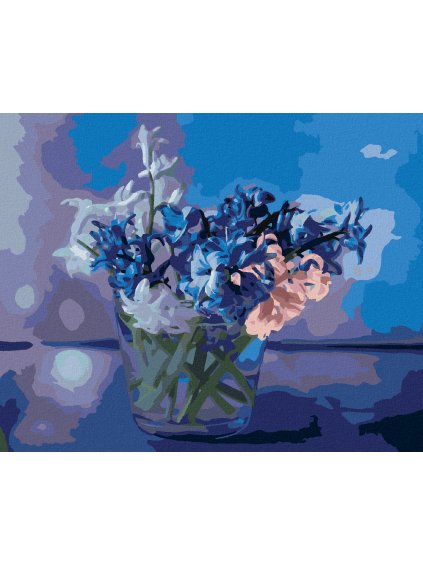 Diamantové maľovanie - ZMES JARNÝCH HYACINTOV VO VÁZE (Rámovanie bez rámu a bez vypnutia plátna, Rozmer 40x50 cm)