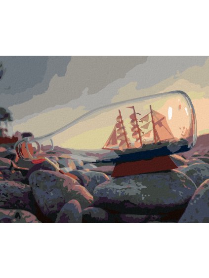 Diamantové maľovanie - LOĎ VO FĽAŠI PRI MORI (Rámovanie bez rámu a bez vypnutia plátna, Rozmer 40x50 cm)