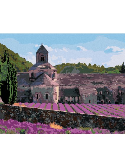 Diamantové maľovanie - LEVANDUĽOVÉ POLE PRI KLÁŠTORE SENANQUE V PROVANCE (Rámovanie bez rámu a bez vypnutia plátna, Rozmer 40x50 cm)