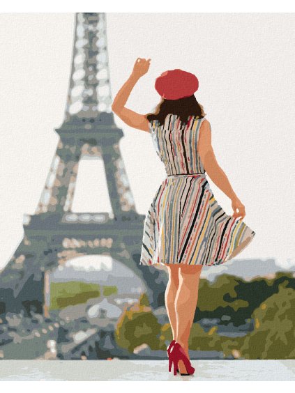 Diamantové maľovanie - ŽENA PRI EIFFELOVEJ VEŽI (Rámovanie bez rámu a bez vypnutia plátna, Rozmer 40x50 cm)