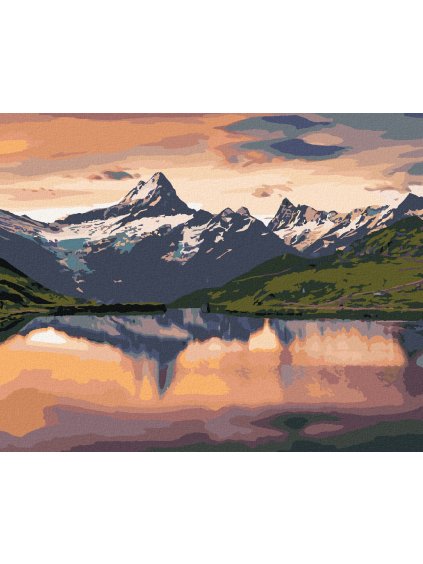 Diamantové maľovanie - VÝCHOD SLNKA NA JAZERE BACHALPSEE (Rámovanie bez rámu a bez vypnutia plátna, Rozmer 40x50 cm)