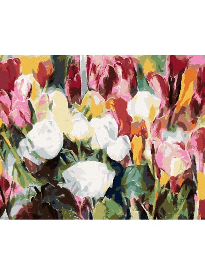 Diamantové maľovanie - PLNO RUŽÍ A TULIPÁNOV (Rámovanie bez rámu a bez vypnutia plátna, Rozmer 40x50 cm)