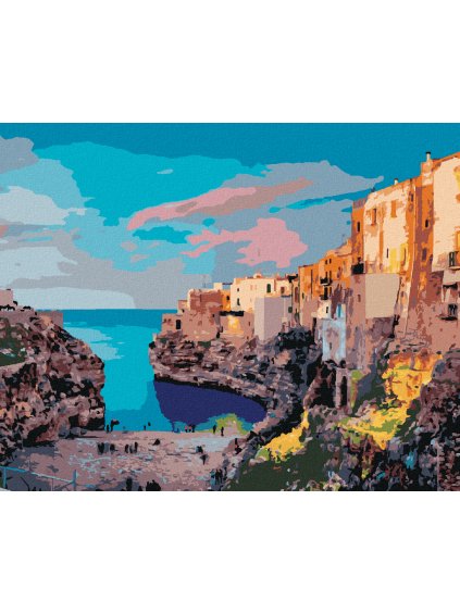 Diamantové maľovanie - JARNÁ PANORAMA MESTA POLIGNANO (Rámovanie bez rámu a bez vypnutia plátna, Rozmer 40x50 cm)