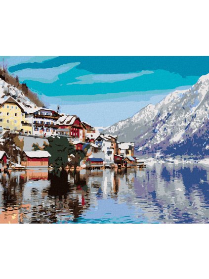 Diamantové maľovanie - HALLSTATT PRI JAZERE V ALPÁCH (Rámovanie bez rámu a bez vypnutia plátna, Rozmer 40x50 cm)