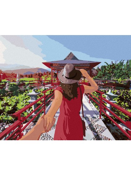 Diamantové maľovanie - ŽENA PRI CHRÁME II (Rámovanie bez rámu a bez vypnutia plátna, Rozmer 40x50 cm)