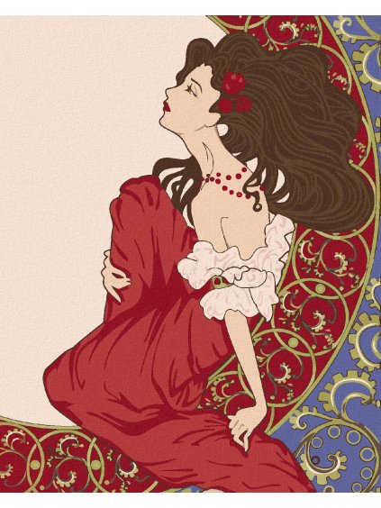 Diamantové maľovanie - ŽENA ROZJÍMA SECESIA PLAGÁT (Rámovanie bez rámu a bez vypnutia plátna, Rozmer 40x50 cm)