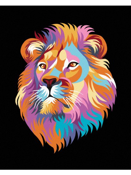 Diamantové maľovanie - KRÁSNY FAREBNÝ LEV NA ČENOM POZADIÍ (Rámovanie bez rámu a bez vypnutia plátna, Rozmer 40x50 cm)