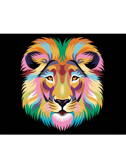 Diamantové maľovanie - FAREBNÝ LEV NA ČIERNOM POZADIÍ (Rámovanie bez rámu a bez vypnutia plátna, Rozmer 40x50 cm)