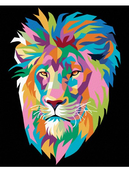 Diamantové maľovanie - FAREBNÝ LEV NA ČIERNOM POZADIÍ (Rámovanie bez rámu a bez vypnutia plátna, Rozmer 40x50 cm)