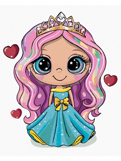 Diamantové maľovanie - DIEVČA PRINCEZNÁ SO SRDIEČKAMI (Rámovanie bez rámu a bez vypnutia plátna, Rozmer 40x50 cm)