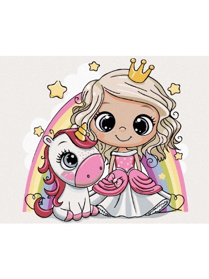 Diamantové maľovanie - DIEVČA A JEDNOROŽEC S DÚHOU (Rámovanie bez rámu a bez vypnutia plátna, Rozmer 40x50 cm)