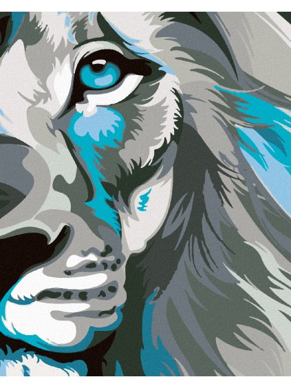 Diamantové maľovanie - MODROŠEDÝ LEV (Rámovanie bez rámu a bez vypnutia plátna, Rozmer 40x50 cm)