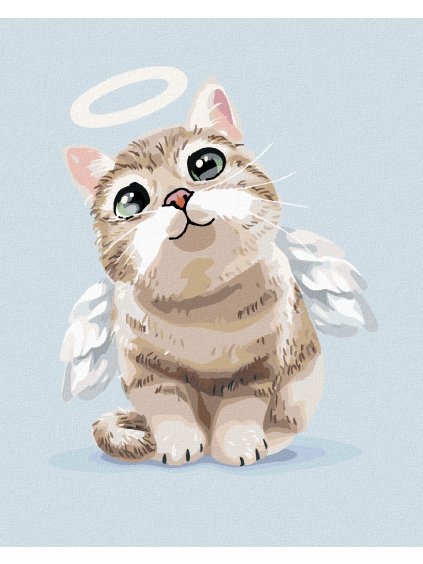 Diamantové maľovanie - MAČKA ANJEL S KVETINAMI (Rámovanie bez rámu a bez vypnutia plátna, Rozmer 40x50 cm)