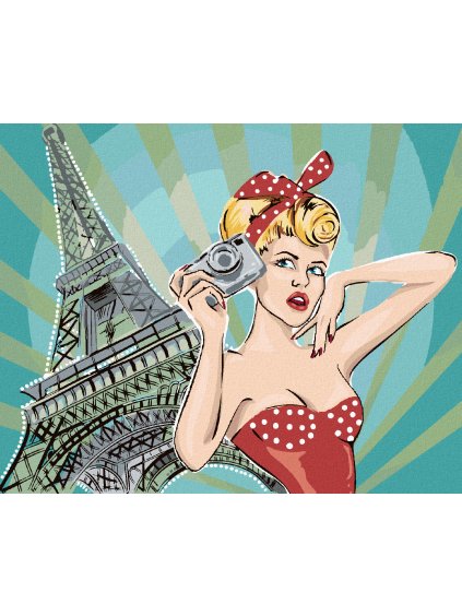 Diamantové maľovanie - ŽENA PRI EIFFELOVEJ VEŽI POP ART (Rámovanie bez rámu a bez vypnutia plátna, Rozmer 40x50 cm)