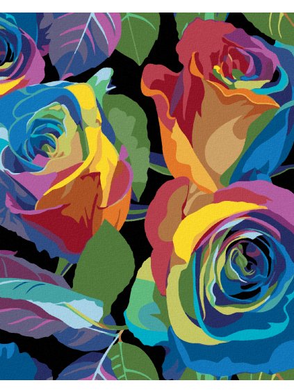 Diamantové maľovanie - SFARBENÉ RUŽE (Rámovanie bez rámu a bez vypnutia plátna, Rozmer 40x50 cm)