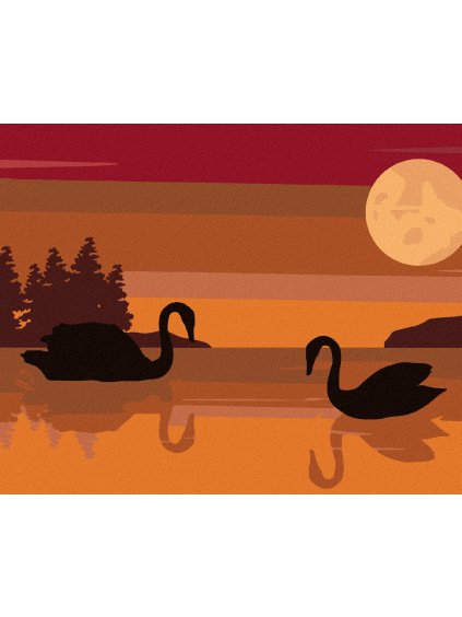 Diamantové maľovanie - DVE LABUTE NA JAZERE (Rámovanie bez rámu a bez vypnutia plátna, Rozmer 40x50 cm)