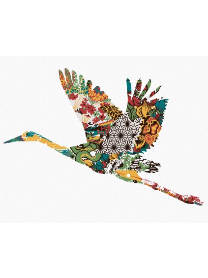 Diamantové maľovanie - BOCIAN S ORNAMENTAMI (Rámovanie bez rámu a bez vypnutia plátna, Rozmer 40x50 cm)