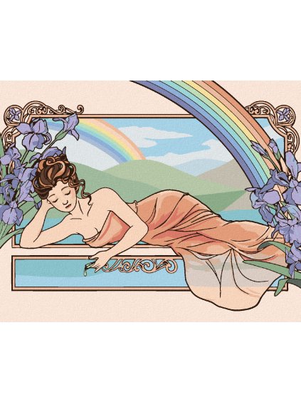 Diamantové maľovanie - REPRODUKCIA ŽENA A FIALKY (ALFONS MUCHA) (Rámovanie bez rámu a bez vypnutia plátna, Rozmer 40x50 cm)