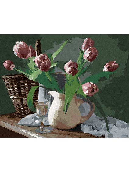 Diamantové maľovanie - TULIPÁNY V DŽBÁNKU (Rámovanie bez rámu a bez vypnutia plátna, Rozmer 40x50 cm)