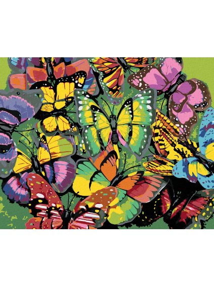 Diamantové maľovanie - KŔDEĽ FAREBNÝCH MOTÝĽOV (Rámovanie bez rámu a bez vypnutia plátna, Rozmer 40x50 cm)