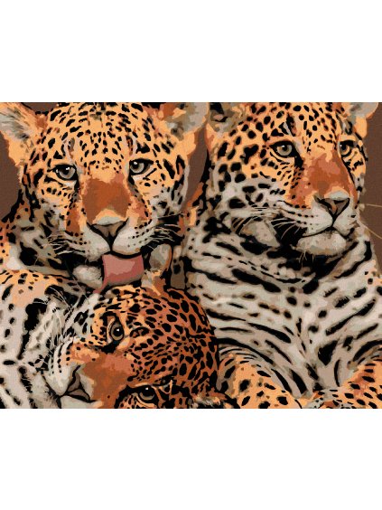 Diamantové maľovanie - MATKA JAGUÁRA A DVE MLÁĎATÁ (Rámovanie bez rámu a bez vypnutia plátna, Rozmer 40x50 cm)