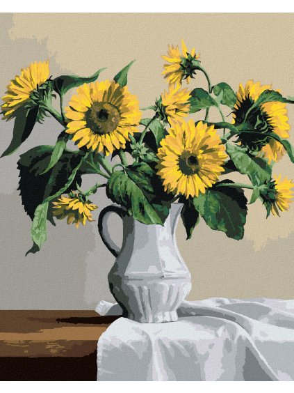 Diamantové maľovanie - ZÁTIŠIE SLNEČNICE V BIELEJ VÁZE (PIETER WAGEMANS) (Rámovanie bez rámu a bez vypnutia plátna, Rozmer 40x50 cm)