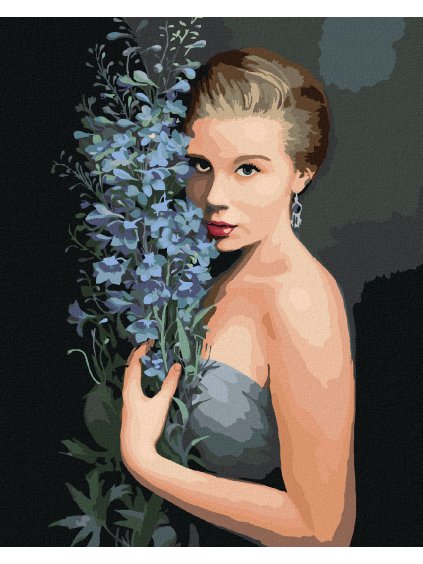 Diamantové maľovanie - BLONĎATÁ ŽENA A MODRÉ KVETY (PIETER WAGEMANS) (Rámovanie bez rámu a bez vypnutia plátna, Rozmer 40x50 cm)