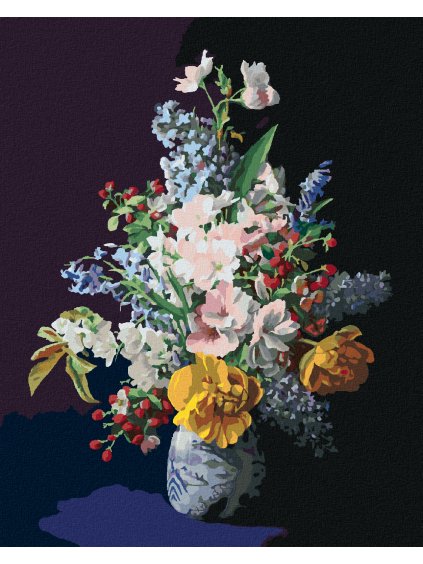 Diamantové maľovanie - ZÁTIŠIE KYTICE V PORCELÁNOVEJ VÁZE II (PIETER WAGEMANS) (Rámovanie bez rámu a bez vypnutia plátna, Rozmer 40x50 cm)