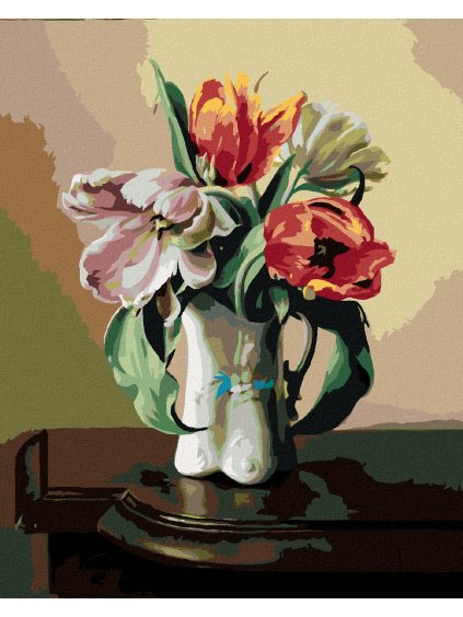 Diamantové maľovanie - ZÁTIŠIE TULIPÁNY V PORCELÁNOVEJ VÁZE NA STOLE (PIETER WAGEMANS) (Rámovanie bez rámu a bez vypnutia plátna, Rozmer 40x50 cm)