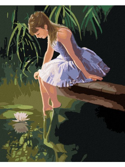 Diamantové maľovanie - DIEVČA SEDIACE PRI RYBNÍKU A LEKNÍN (PIETER WAGEMANS) (Rámovanie bez rámu a bez vypnutia plátna, Rozmer 40x50 cm)