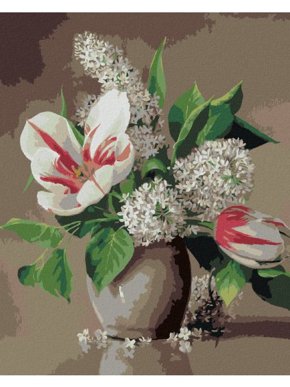 Diamantové maľovanie - ZÁTIŠIE TULIPÁN A ORGOVÁN V KERAMICKOM KVETINÁČI (PIETER WAGEMANS) (Rámovanie bez rámu a bez vypnutia plátna, Rozmer 40x50 cm)