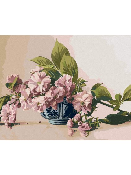 Diamantové maľovanie - ZÁTIŠIE KONÁROV KVITNÚCEJ SAKURY V PORCELÁNOVEJ MISE (PIETER WAGEMANS) (Rámovanie bez rámu a bez vypnutia plátna, Rozmer 40x50 cm)