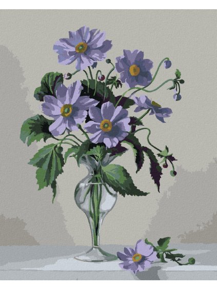 Diamantové maľovanie - ZÁTIŠIE SASANKA V SKLENENEJ VÁZE (PIETER WAGEMANS) (Rámovanie bez rámu a bez vypnutia plátna, Rozmer 40x50 cm)